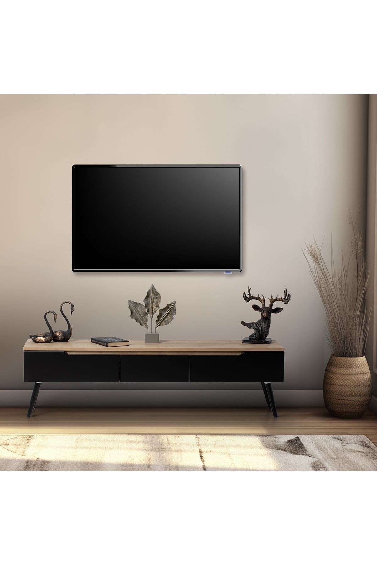 Flora Mass Dekoratif Tv Ünitesi 150 Cm (MEŞE-SİYAH)