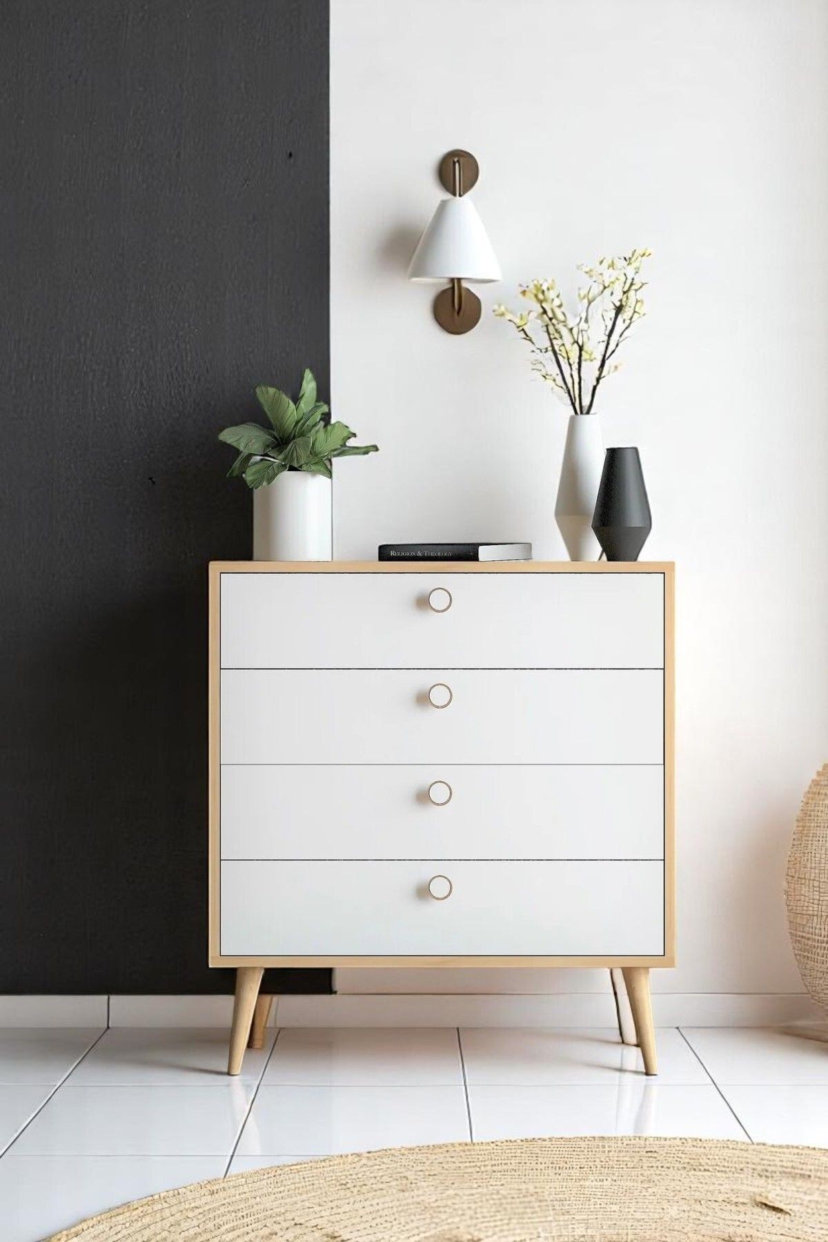 Zen  Şifonyer / Çok Amaçlı Dolap/ Çekmeceli Şifonyer / Kapaklı Şifonyer / 4 Çekmeceli Şifonyer 80CM