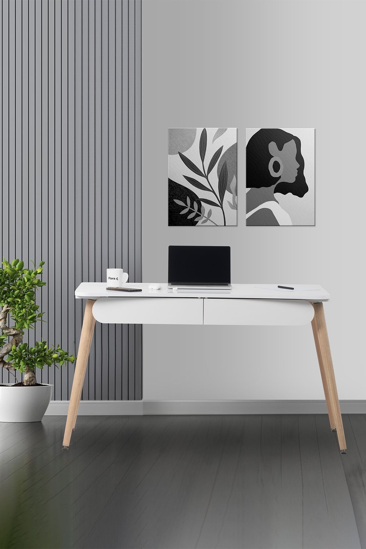 Çalışma Masası Flora Logo Bilgisayar / Öğrenci Çalışma Masası (BEYAZ)
