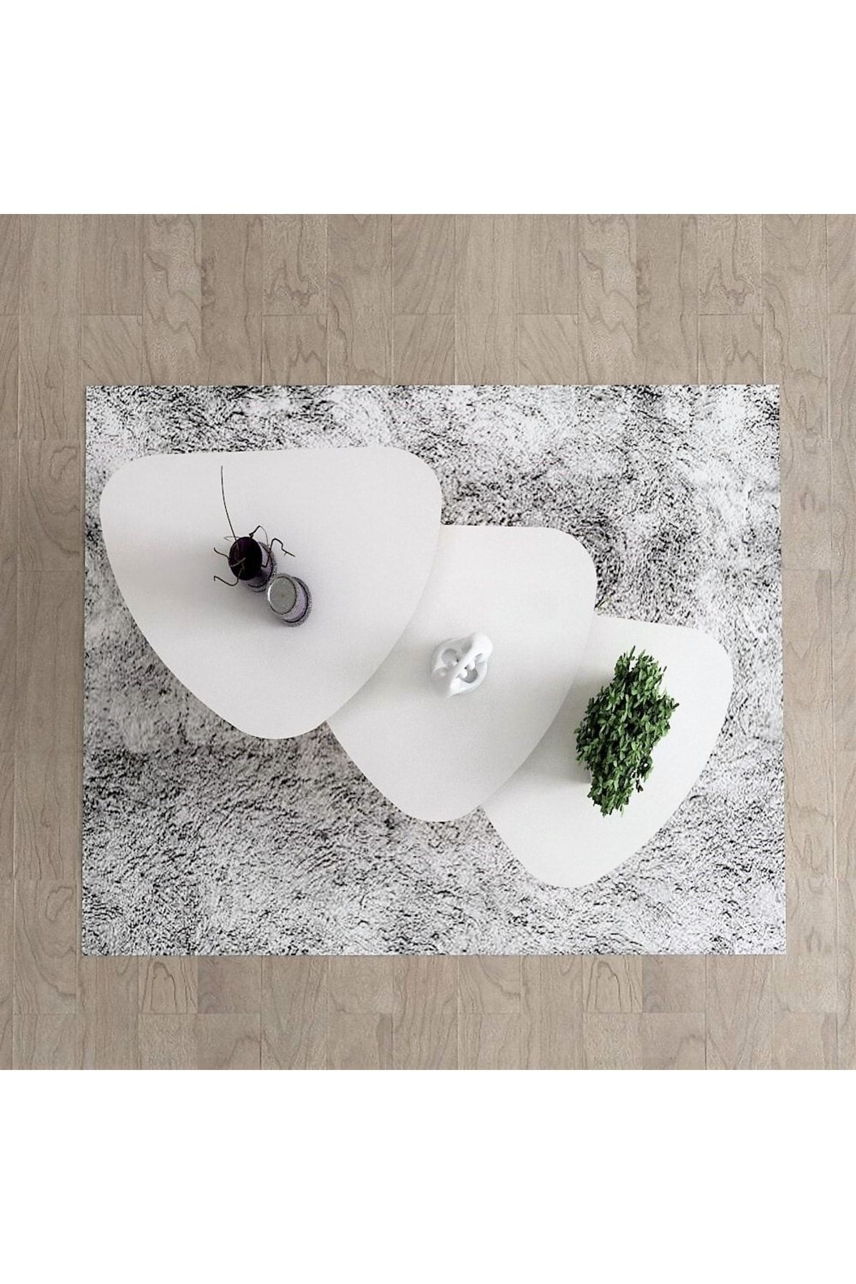 Flora Roll Sehpa Ahşap Ayaklı Üçlü Zigon (beyaz)
