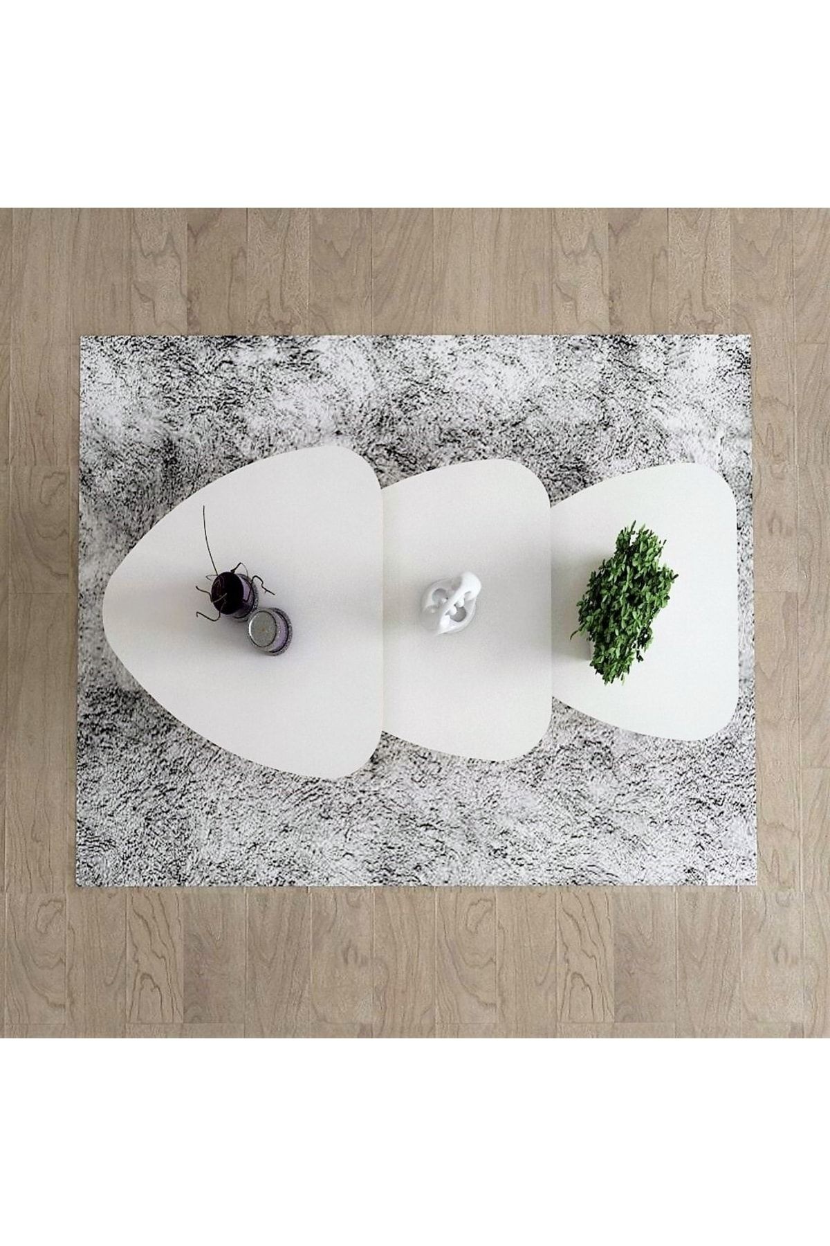 Flora Roll Sehpa Ahşap Ayaklı Üçlü Zigon (beyaz)