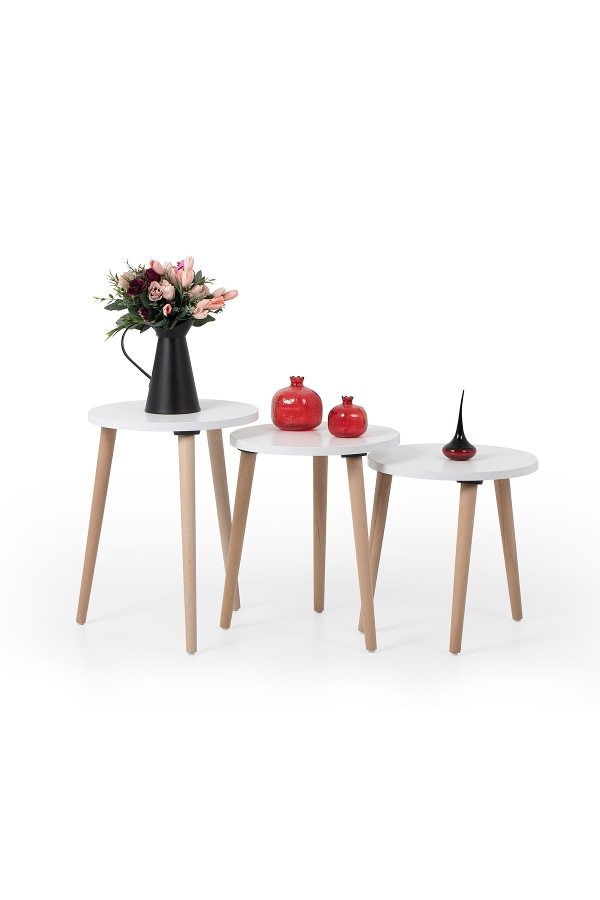 Zigon Sehpa / Üçlü Sehpa / Servis Sehpası /dekoratif Sehpa / Floara Ring (BEYAZ)