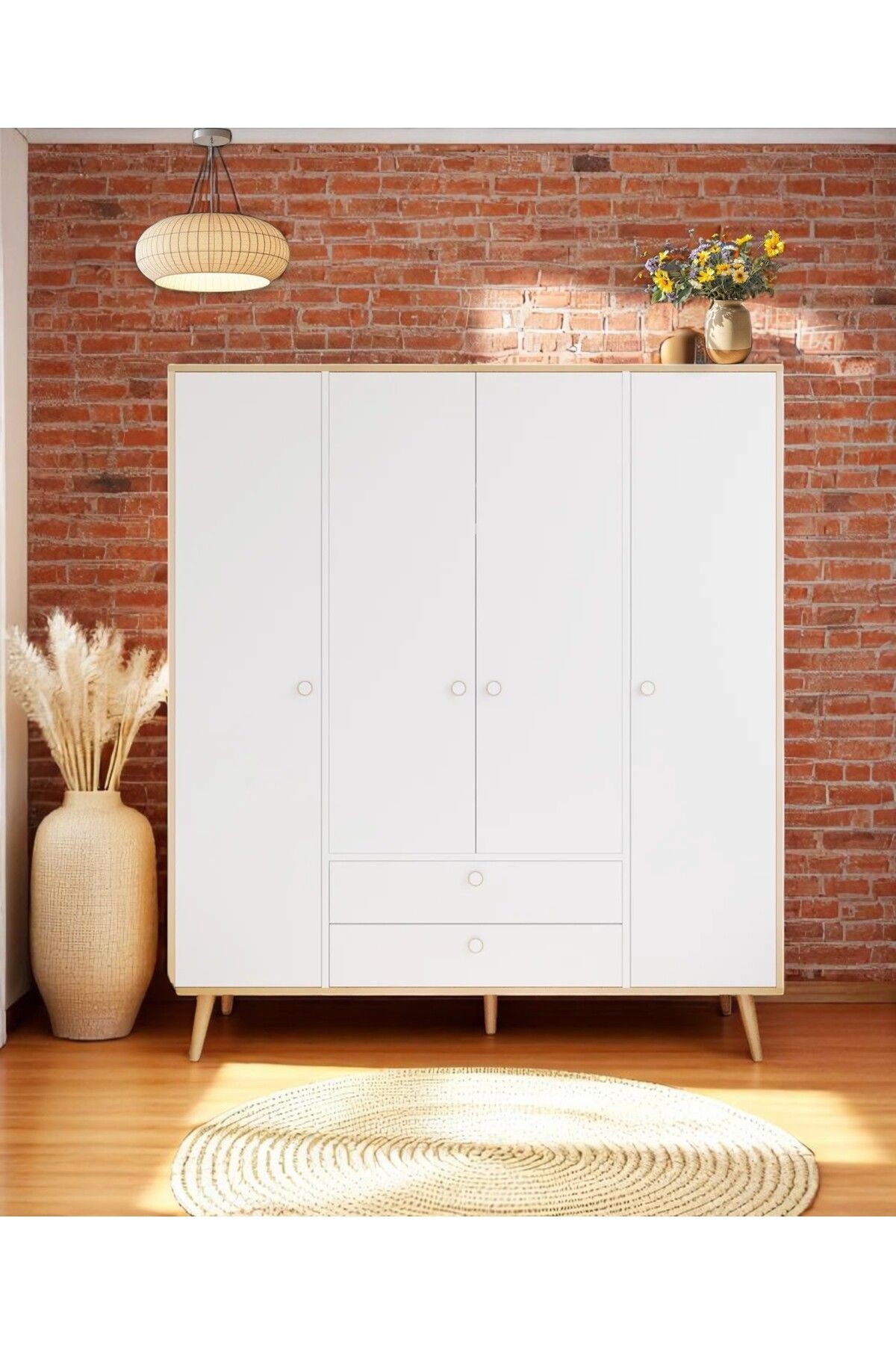 Tema Elbise Dolabı 4 Kapaklı Çekmeceli Dolap Gardırop