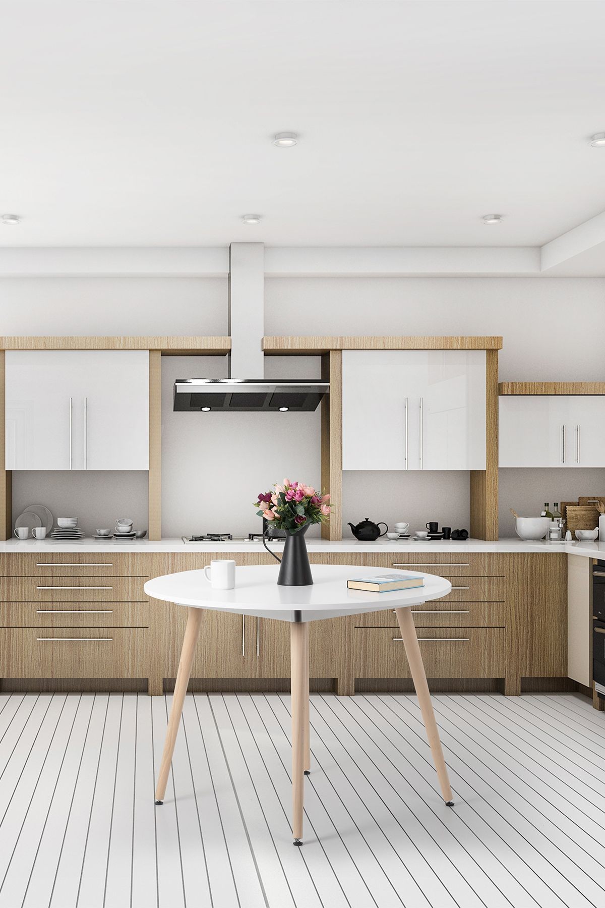 Bistro 100cm / Yuvarlak Mutfak Masası / Yuvarlak Yemek Masası / Beyaz