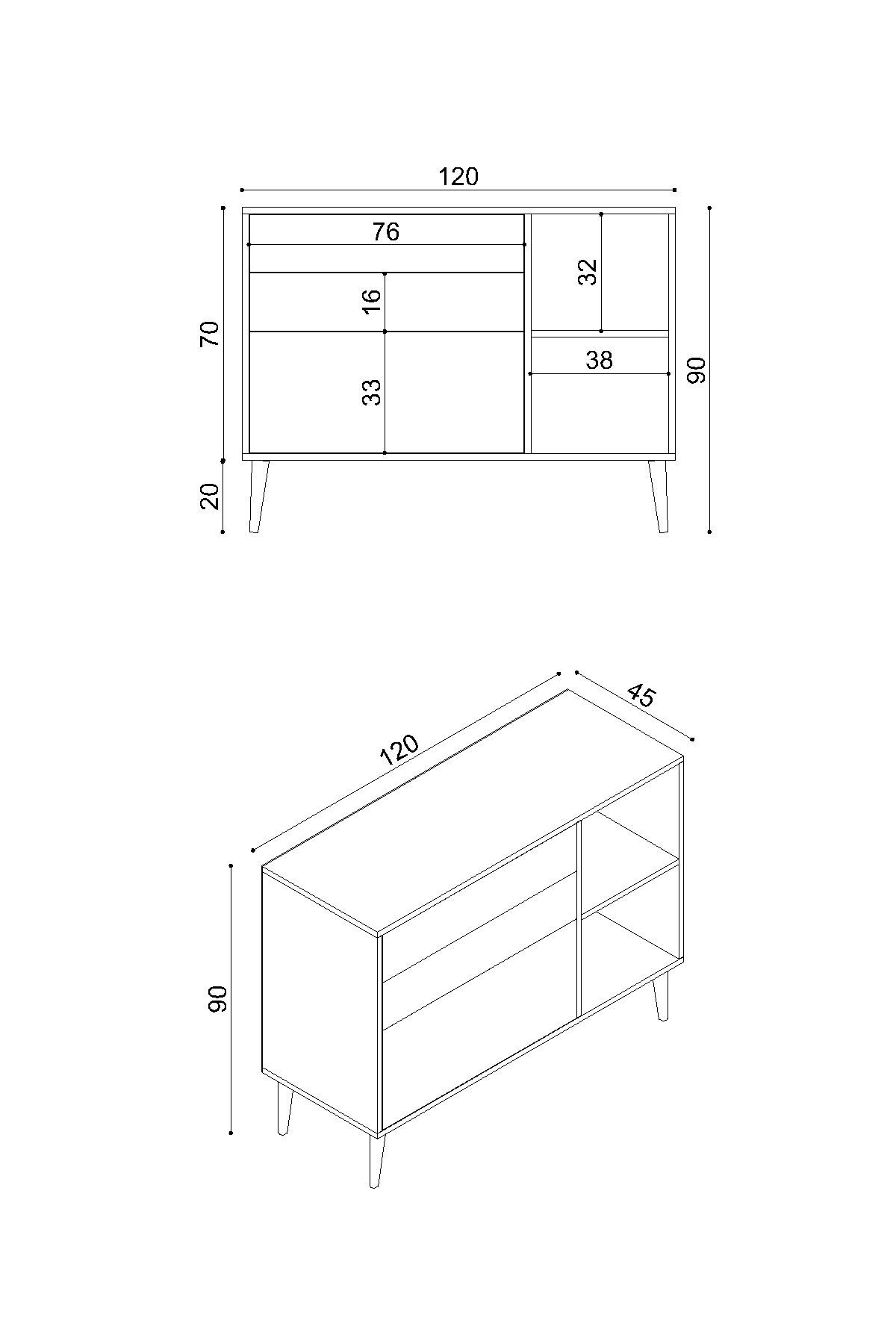 İtaly 120cm Şifonyer /Çekmeceli Raflı Şifonyer / Çok Amaçlı Dolap/ Konsol