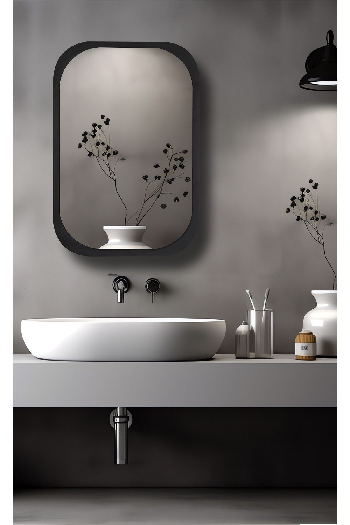 Side (SİYAH) 75x50cm /banyo Dolabı Aynalı / Lavabo Üstü Dolap / Banyo Düzenleyici / Aynalı Dolap