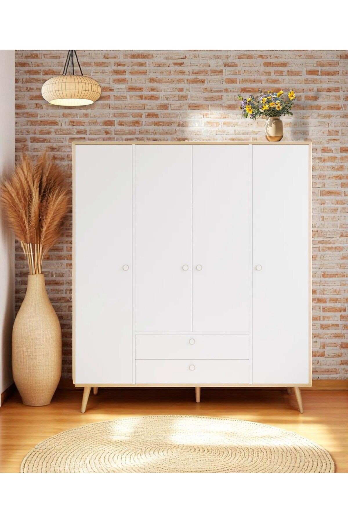 Tema Elbise Dolabı 4 Kapaklı Çekmeceli Dolap Gardırop