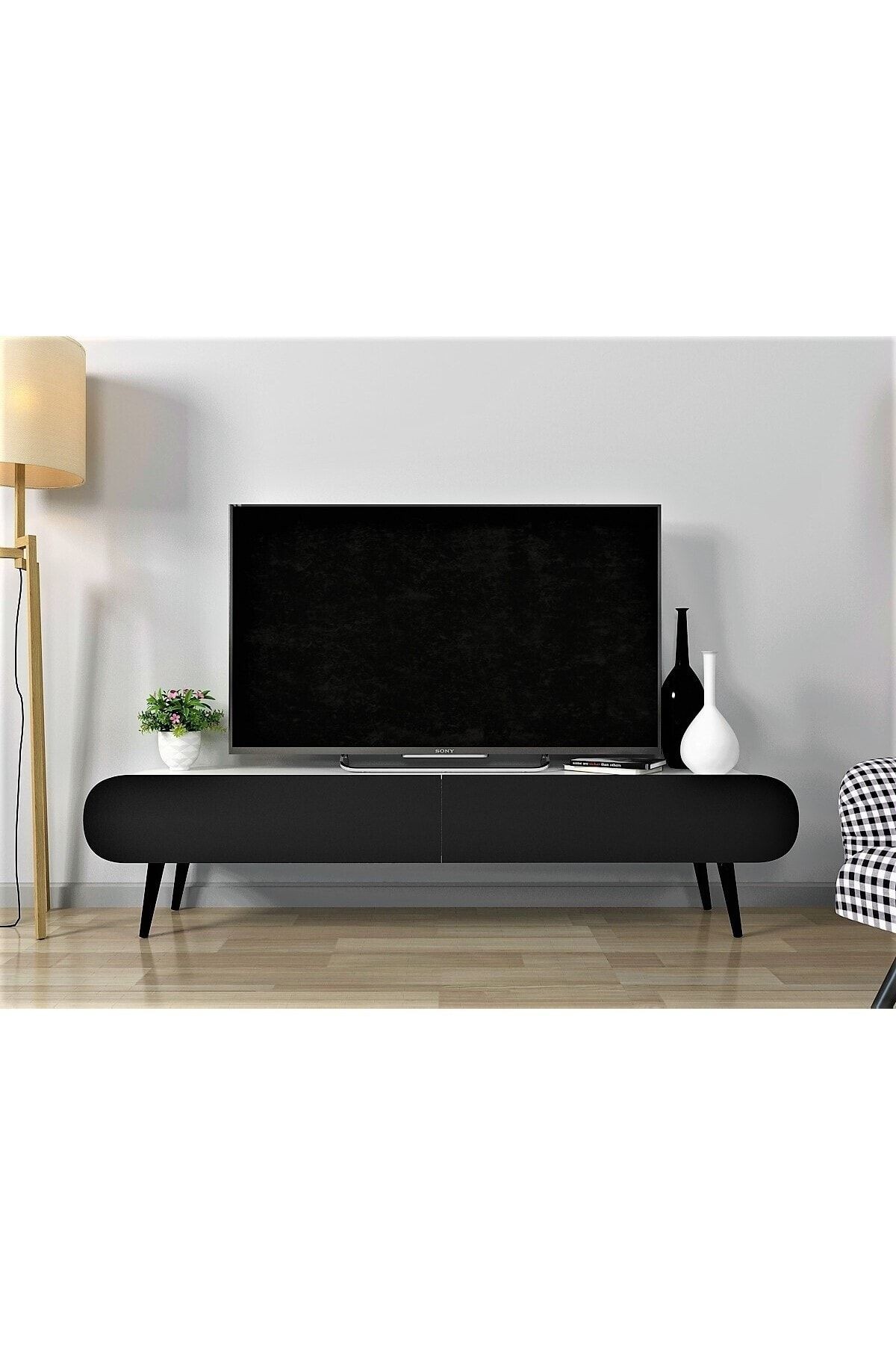 Flora Dia Dekoratiif Tv Ünitesi 150 Cm (BEYAZ-SİYAH)