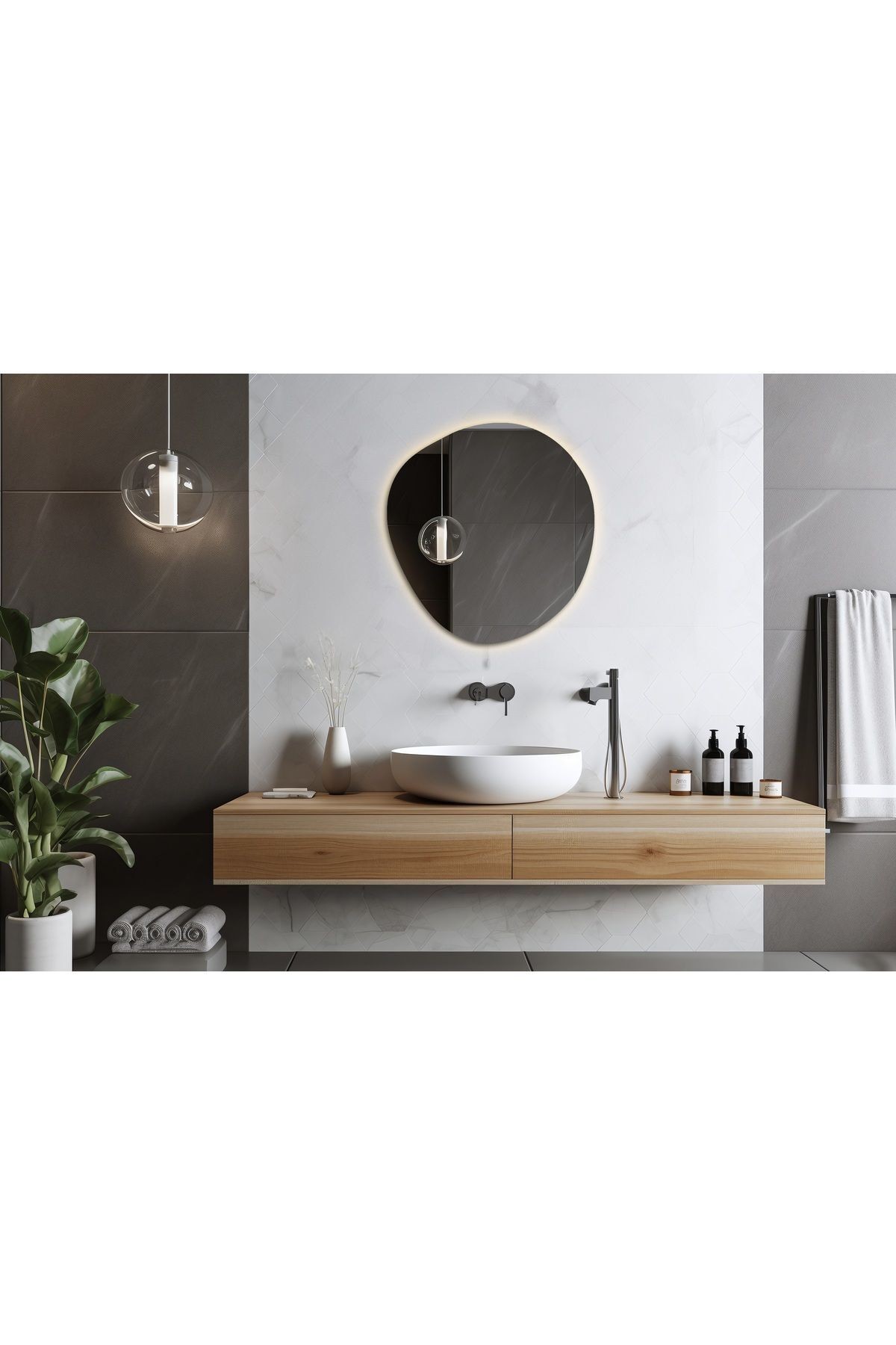 Flora Fuen Banyo Aynası Led Işıklı / Makyaj Aynası Lavabo Aynası / Ledli Ayna