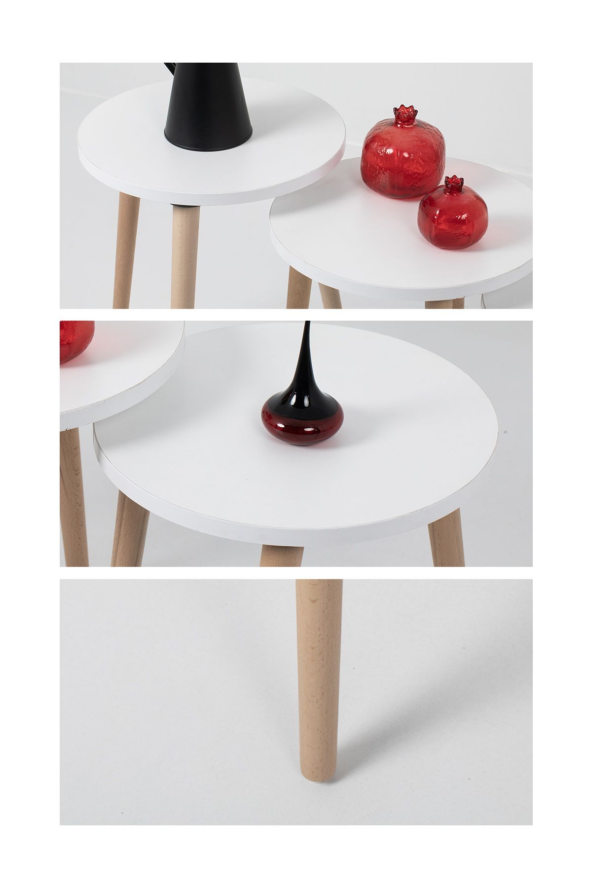 Zigon Sehpa / Üçlü Sehpa / Servis Sehpası /dekoratif Sehpa / Floara Ring (BEYAZ)