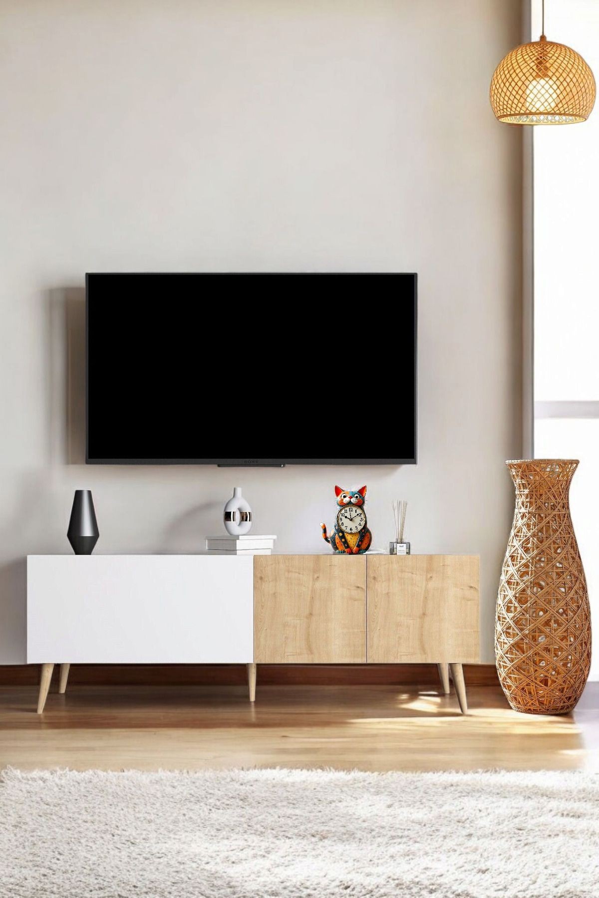 Luna Tv Ünitesi /TV Sehpası Ahşap Ayaklı (160 cm)