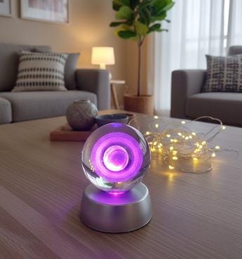 Orta Boy Işıklı Gezegen Desenli Kar Küresi