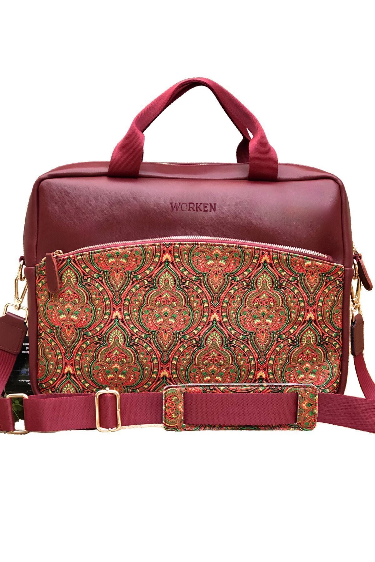 15,6" - 16 Inç Laptop Çantası Evrak Otantik Macbook Çantası 39x30x4 Cm. Vegan Deri Bordo