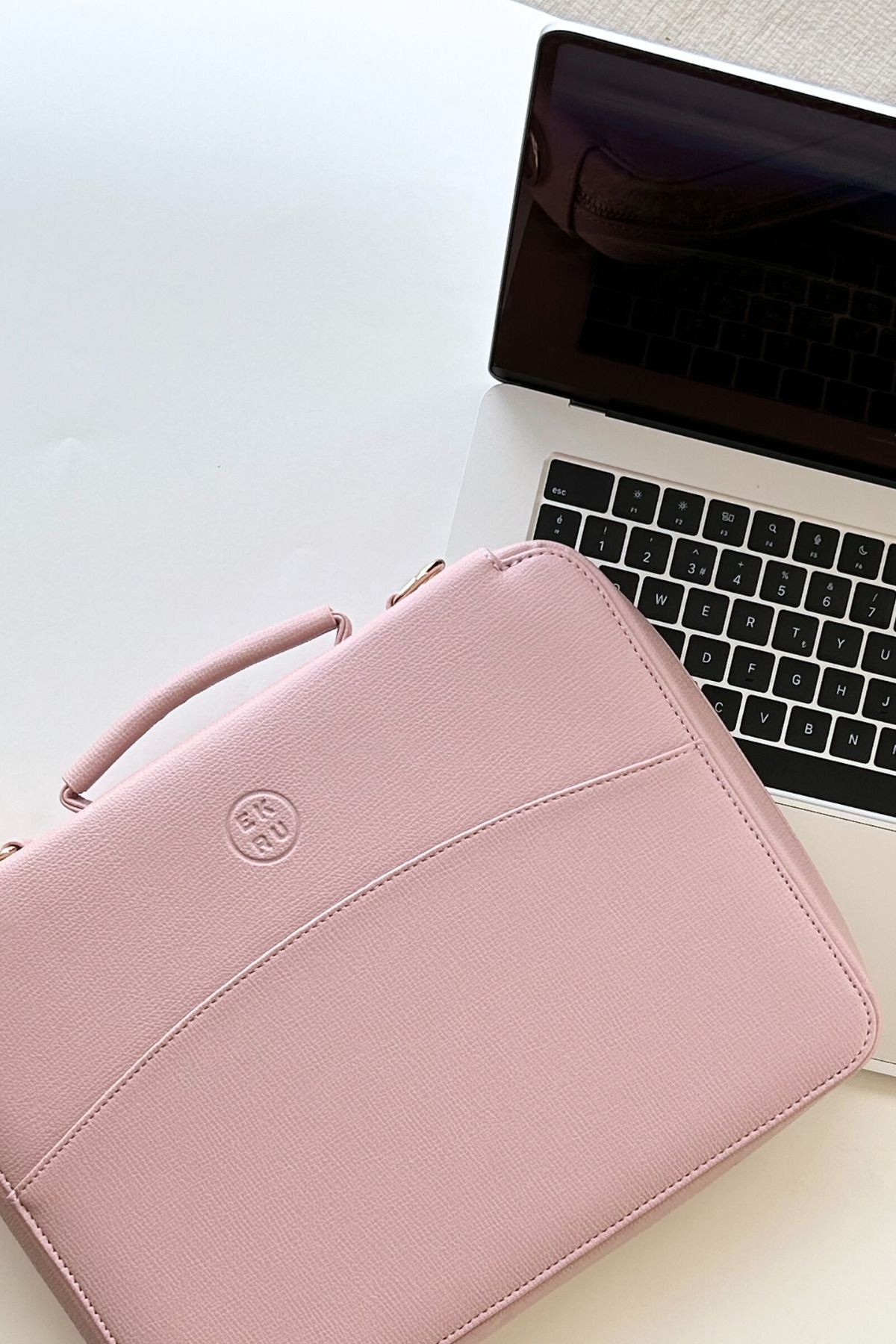 11 Inç, Tablet Kılıf, Ipad Macbook Kılıf, Defter Kitap Kılıf, Organizer Vegan Deri Parçalı Pudra