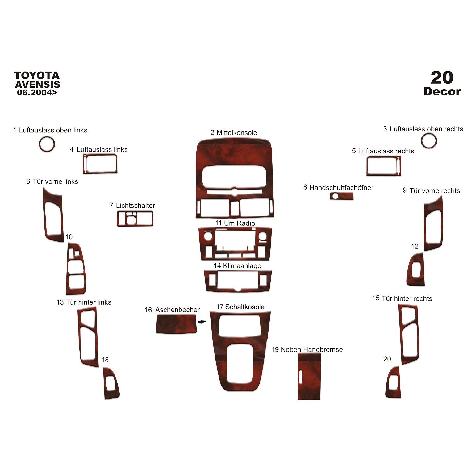 Meriç® Toyota Avensis Ön Torpido Kaplama 20 Parça 2004-2005