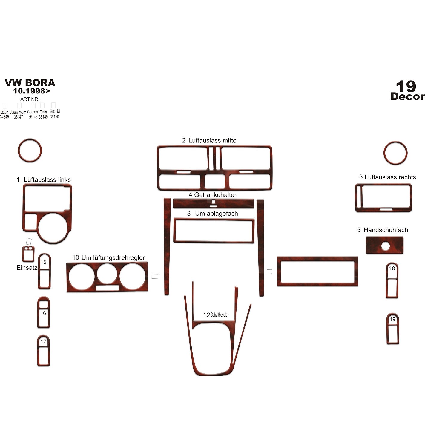 Meriç® Volkswagen Bora Ön Torpido Kaplama 19 Parça 1998-2008