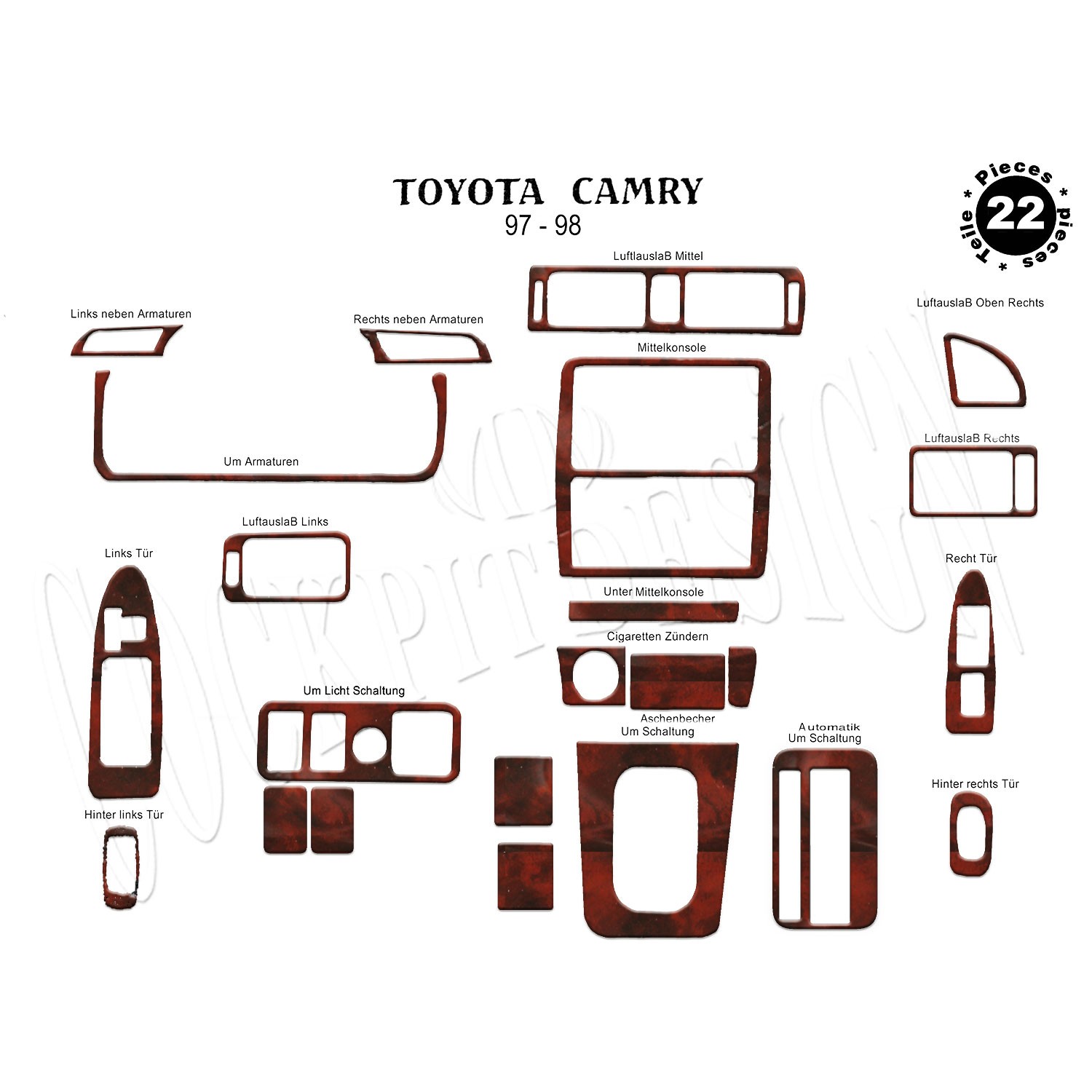 Meriç® Toyota Camry Ön Torpido Kaplama 22 Parça 1997-1999