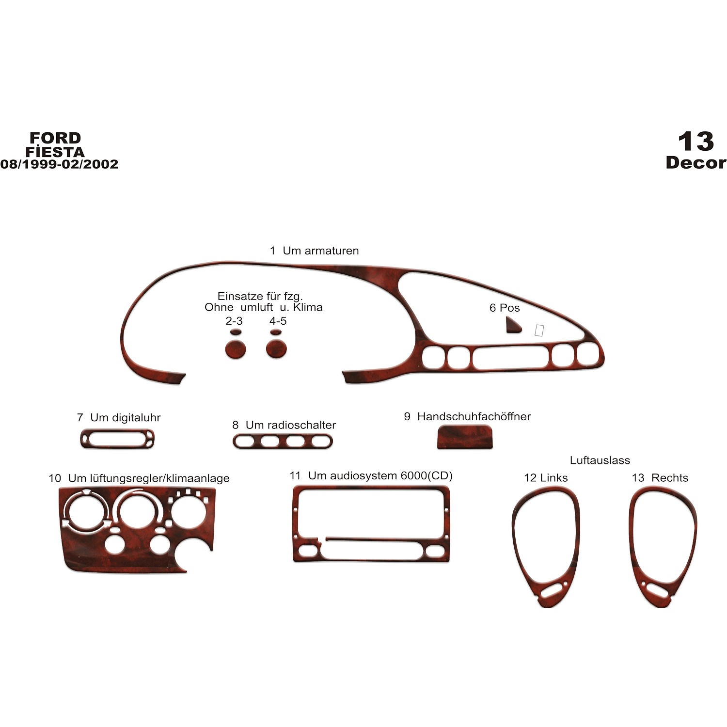 Meriç® Ford Fiesta Ön Torpido Kaplama 13 Parça 1999-2002