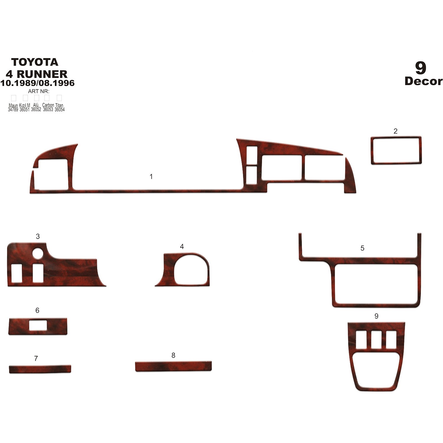 Meriç® Toyota 4 Runner Ön Torpido Kaplama 9 Parça 1989-1996