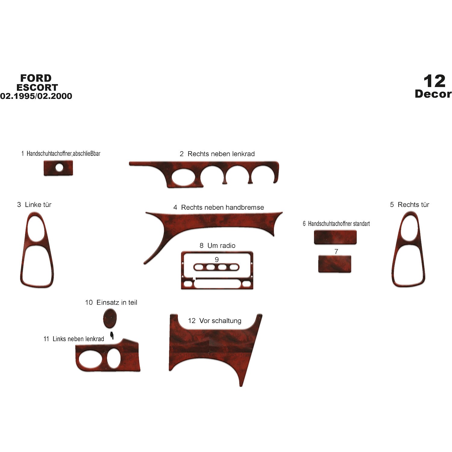 Meriç® Ford Escord Ön Torpido Kaplama 12 Parça 1995-2000