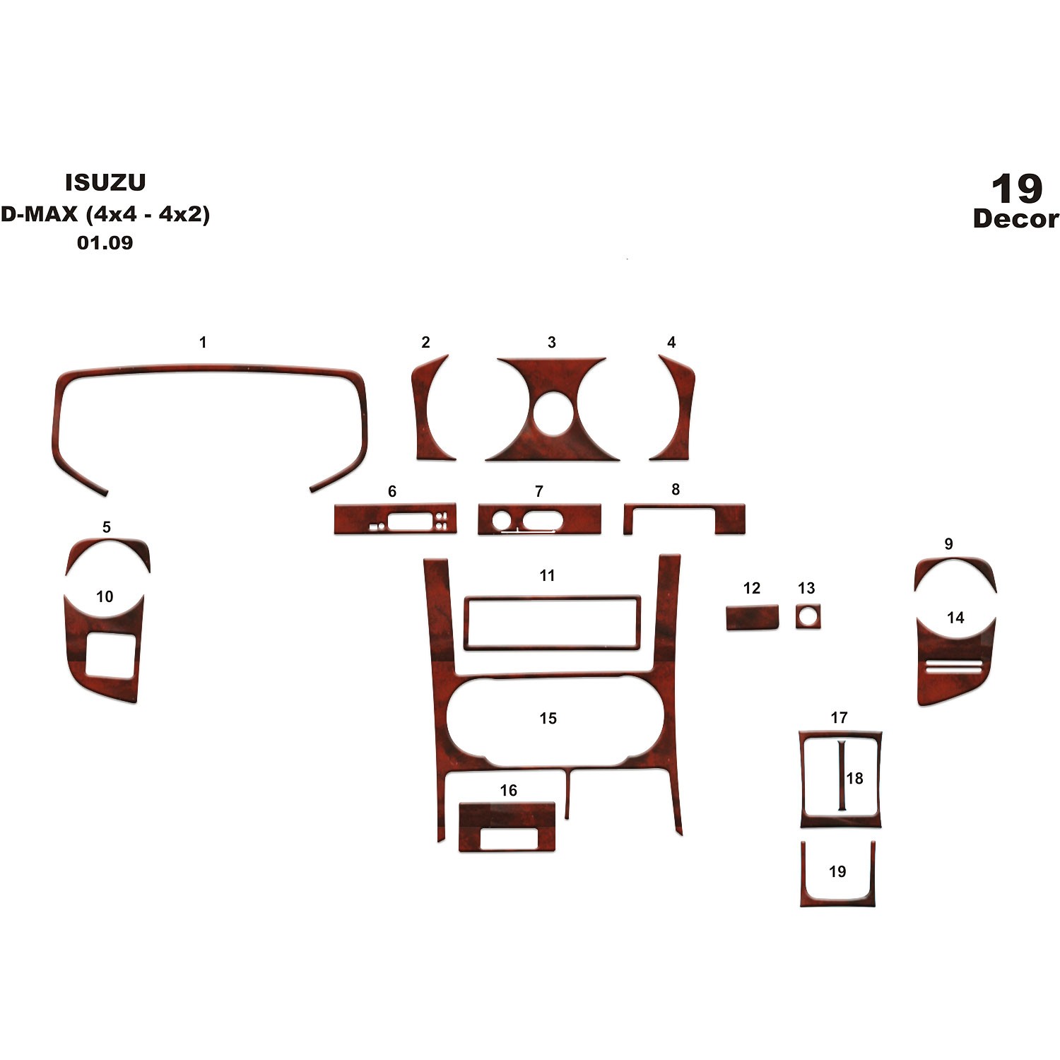 Meriç® Isuzu D Max 4x2-4x4 Ön Torpido Kaplam 19 Parça 2007-2012