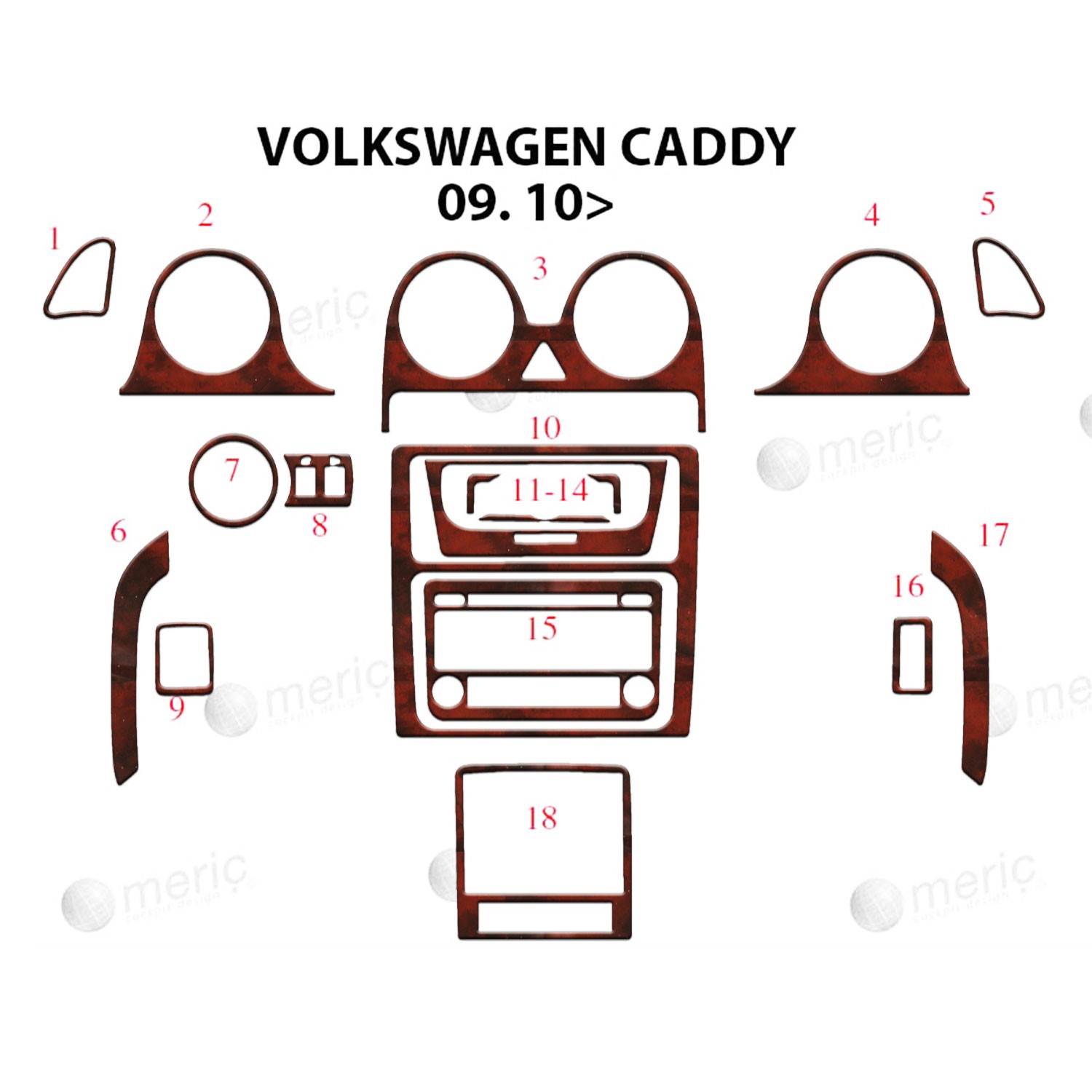 Meriç® Volkswagen Caddy Ön Torpido Kaplama 18 Parça 2010-2014