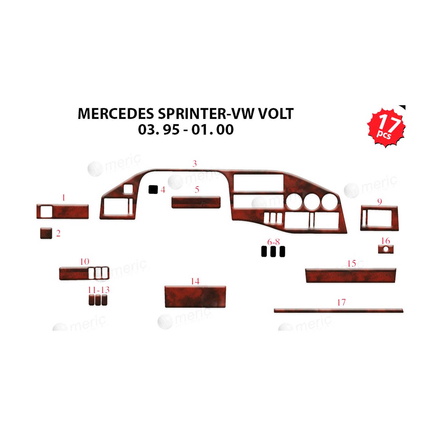 Meriç® Volkswagen Crafter Ön Torpido Kaplama 17 Parça 1995-2006