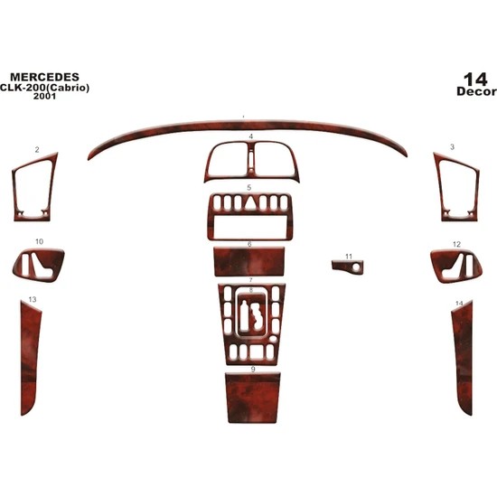 Meriç® Mercedes Clk Cabrio Ön Torpido Kaplama 14 Parça 1999-2003