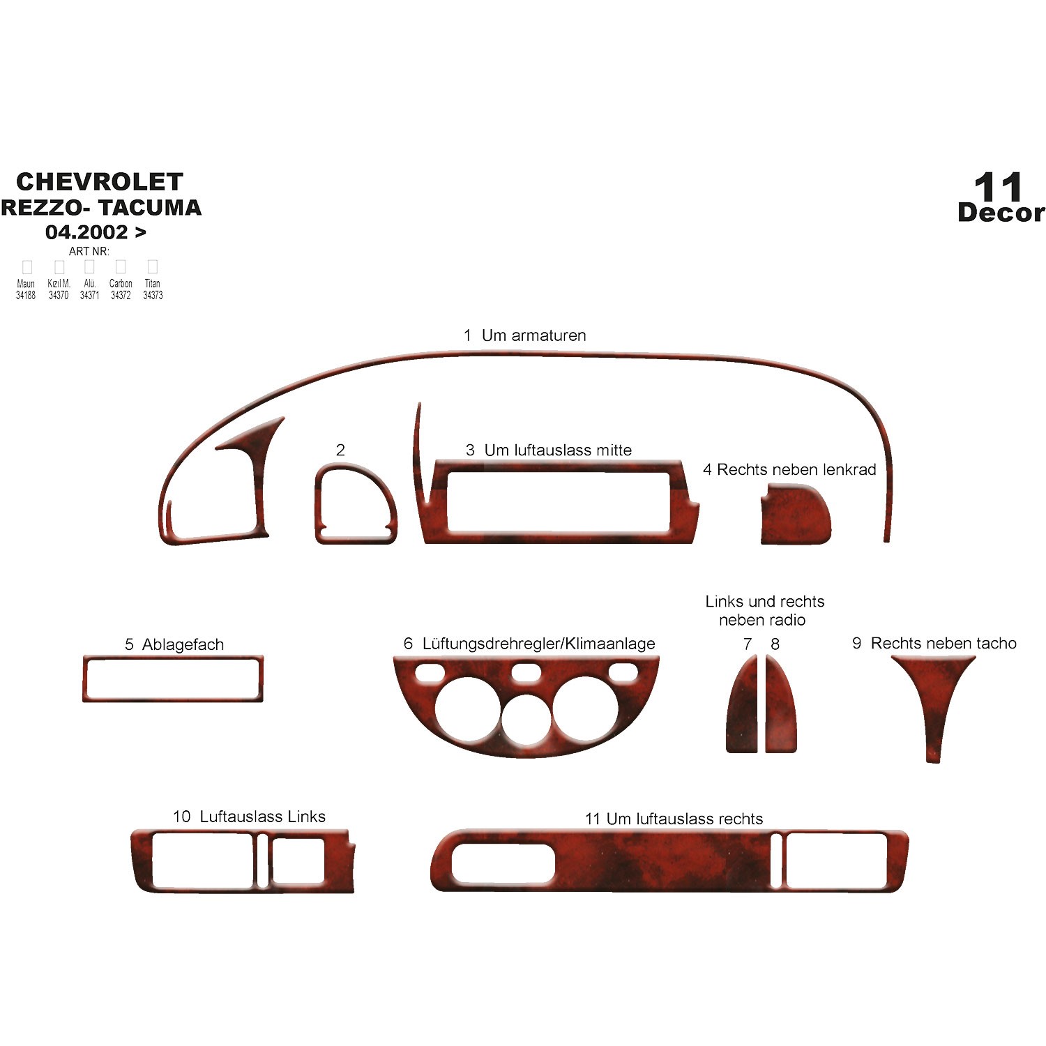 Meriç® Chevrolet Rezzo Tacuma Ön Torpido Kaplama 11 P. 2002-2009