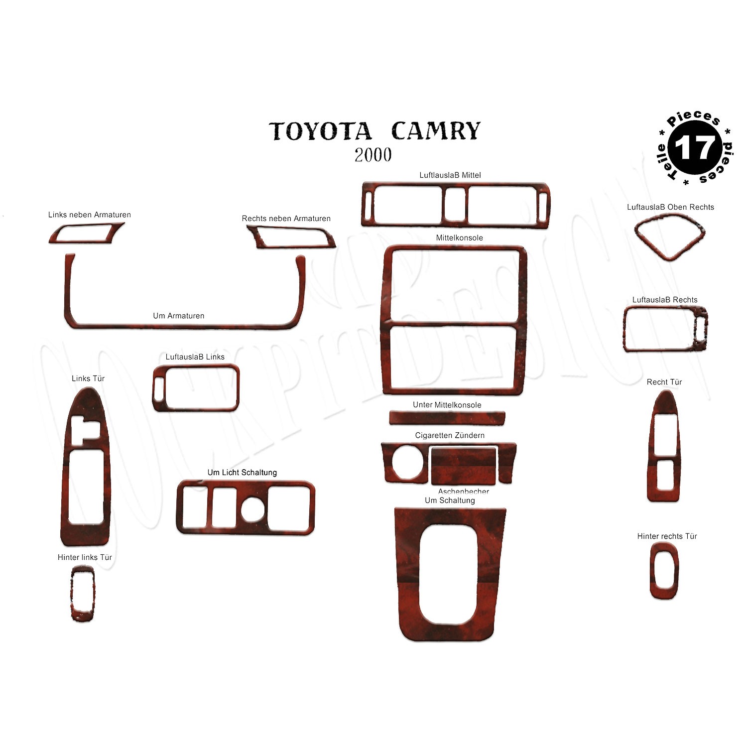 Meriç® Toyota Camry Ön Torpido Kaplama 17 Parça 2000-2002