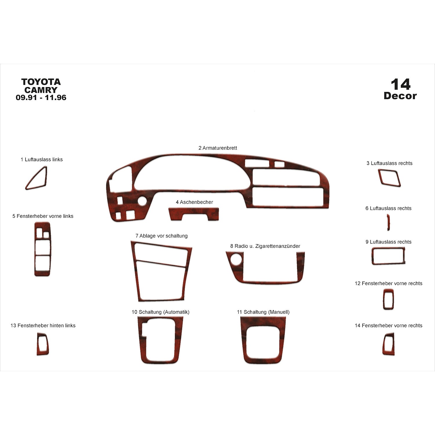 Meriç® Toyota Camry Ön Torpido Kaplama 14 Parça 1991-1997