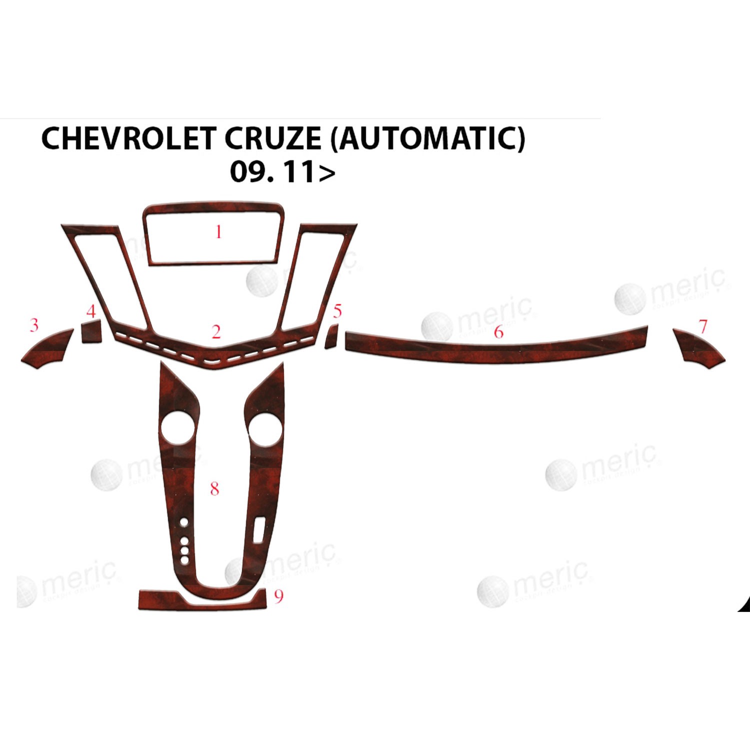 Meriç® Chevrolet Cruze Ön Torpido Kaplama (Otm) 9 Parça 2011-2016