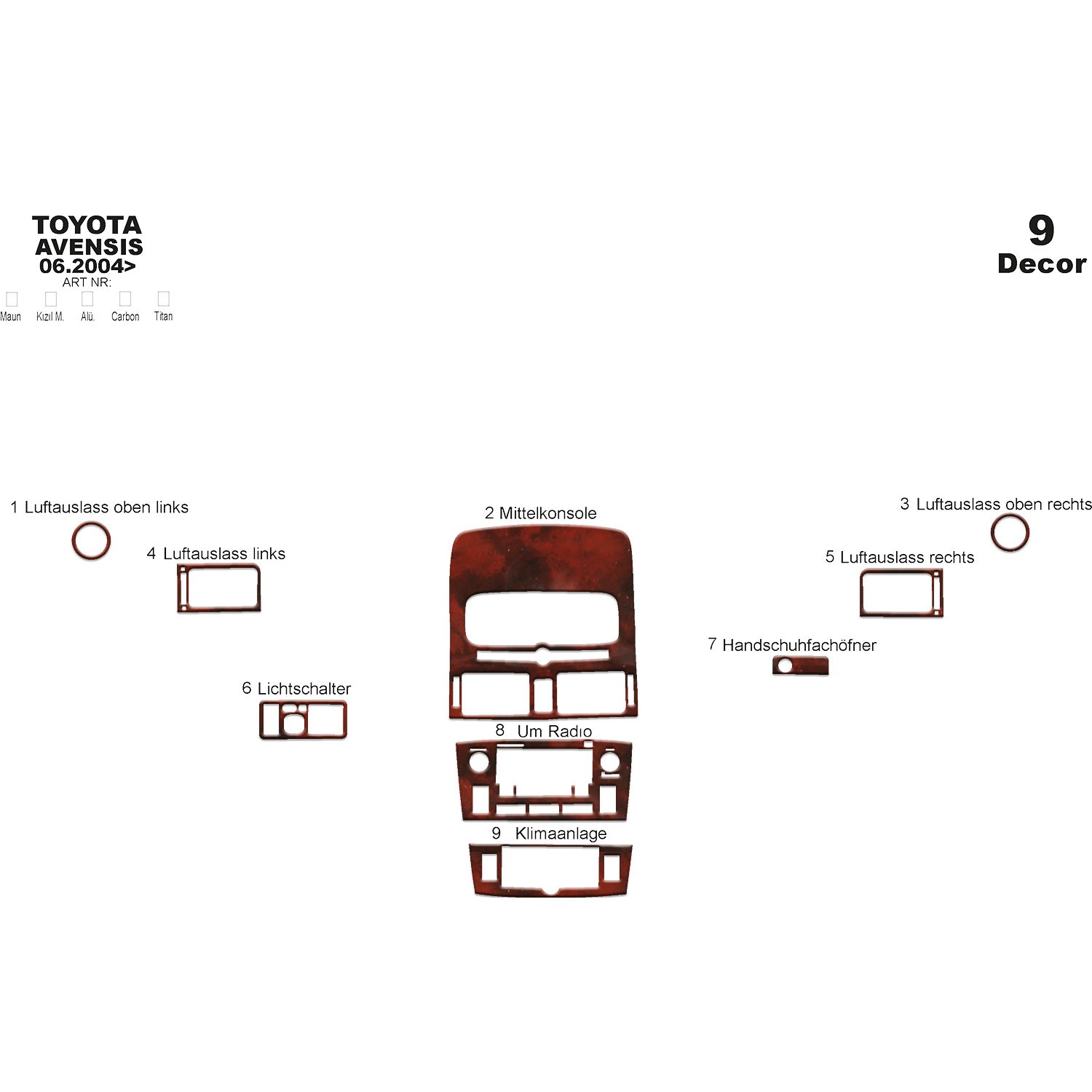 Meriç® Toyota Avensis Ön Torpido Kaplama 9 Parça 2004-2005