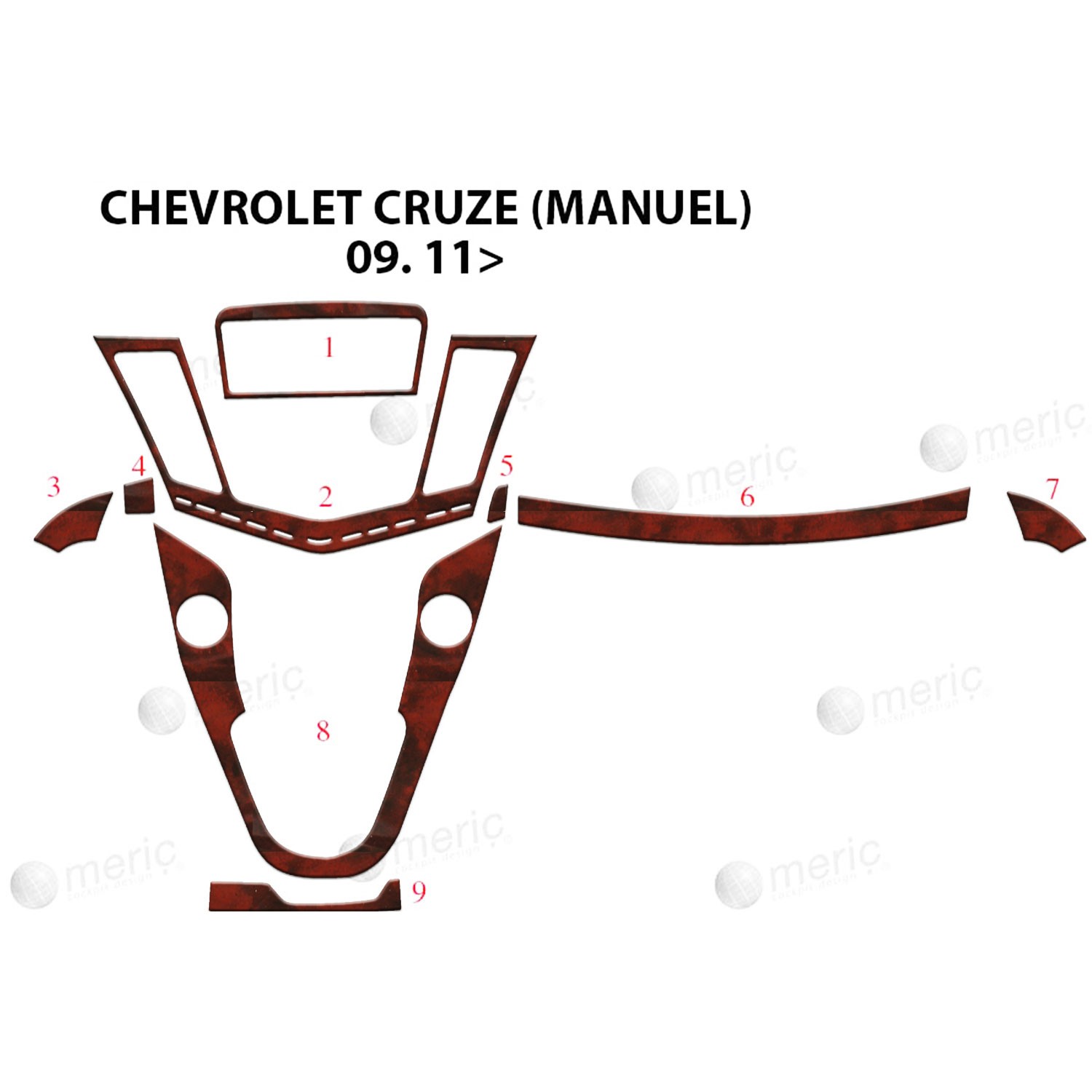 Meriç® Chevrolet Cruze Ön Torpido Kaplama (Manuel) 9 Parça 2011-›