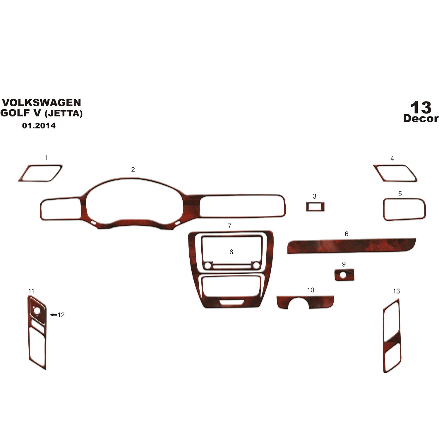 Meriç® Volkswagen Jetta Ön Torpido Kaplama 13 Parça 2013-›