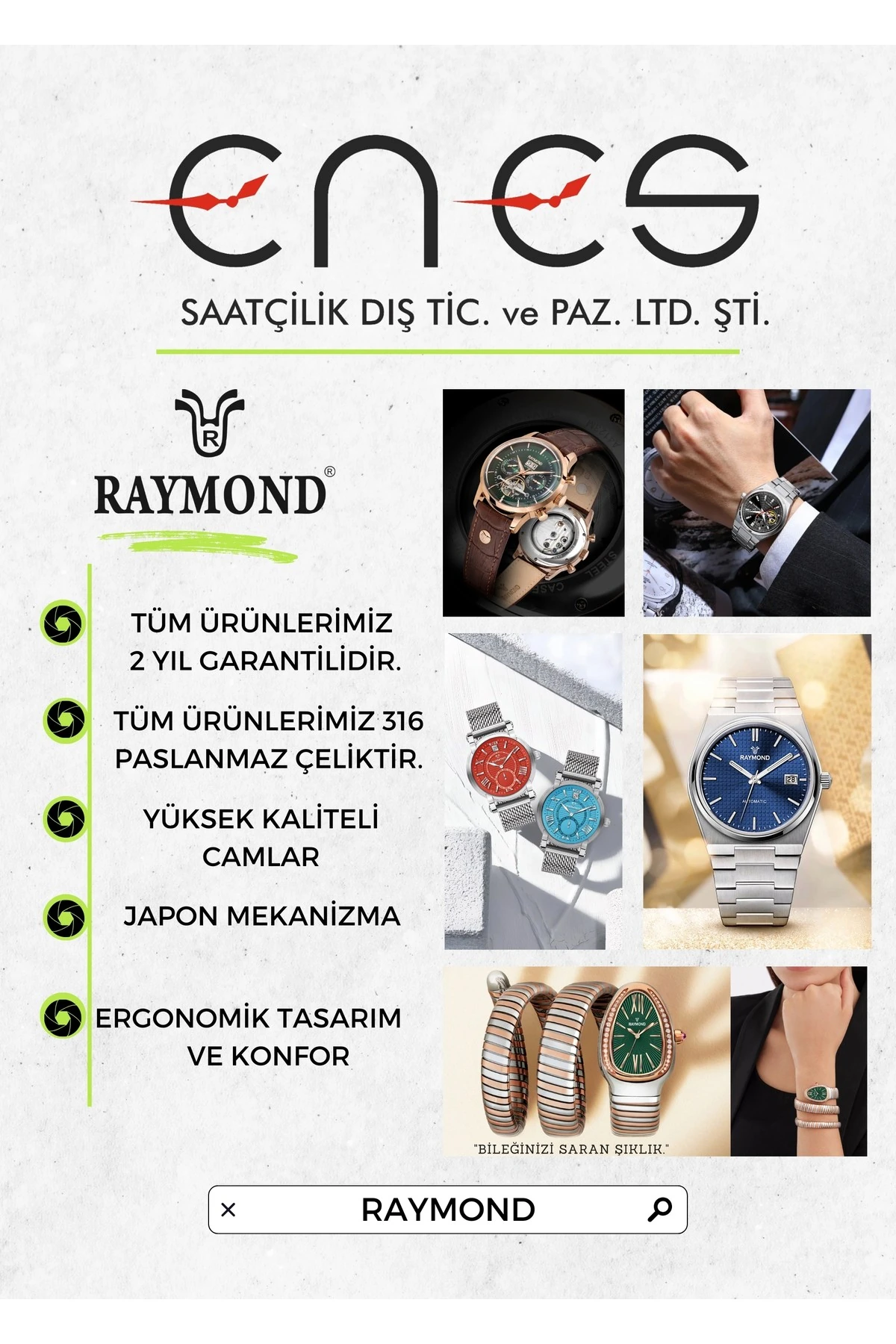 RYM-61001MZ PASLANMAZ ÇELİK - 2 YIL GARANTİ - RAYMOND ÇELİK ERKEK KOL SAATİ