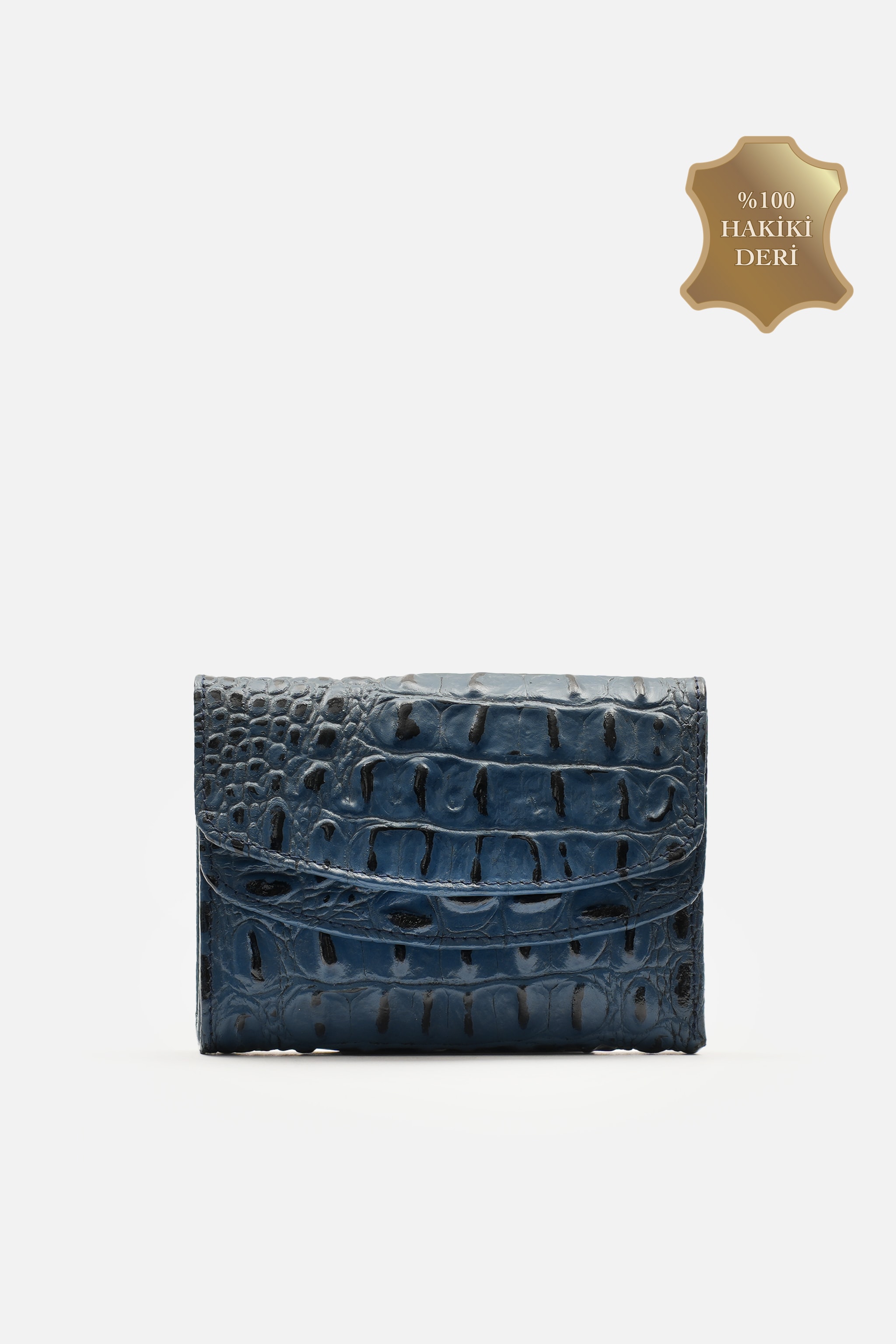Hakiki Prestige Croco Deri Nero Kadın Cüzdan Bayan Cüzdan 13x9 cm, Arka Fermuarlı, Çift Çıtçıtlı