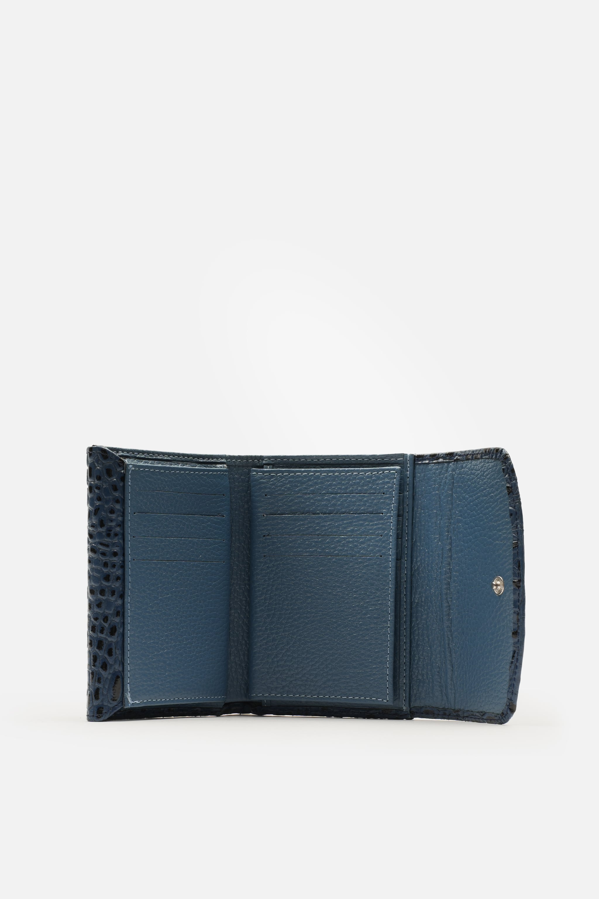 Hakiki Prestige Croco Deri Nero Kadın Cüzdan Bayan Cüzdan 13x9 cm, Arka Fermuarlı, Çift Çıtçıtlı
