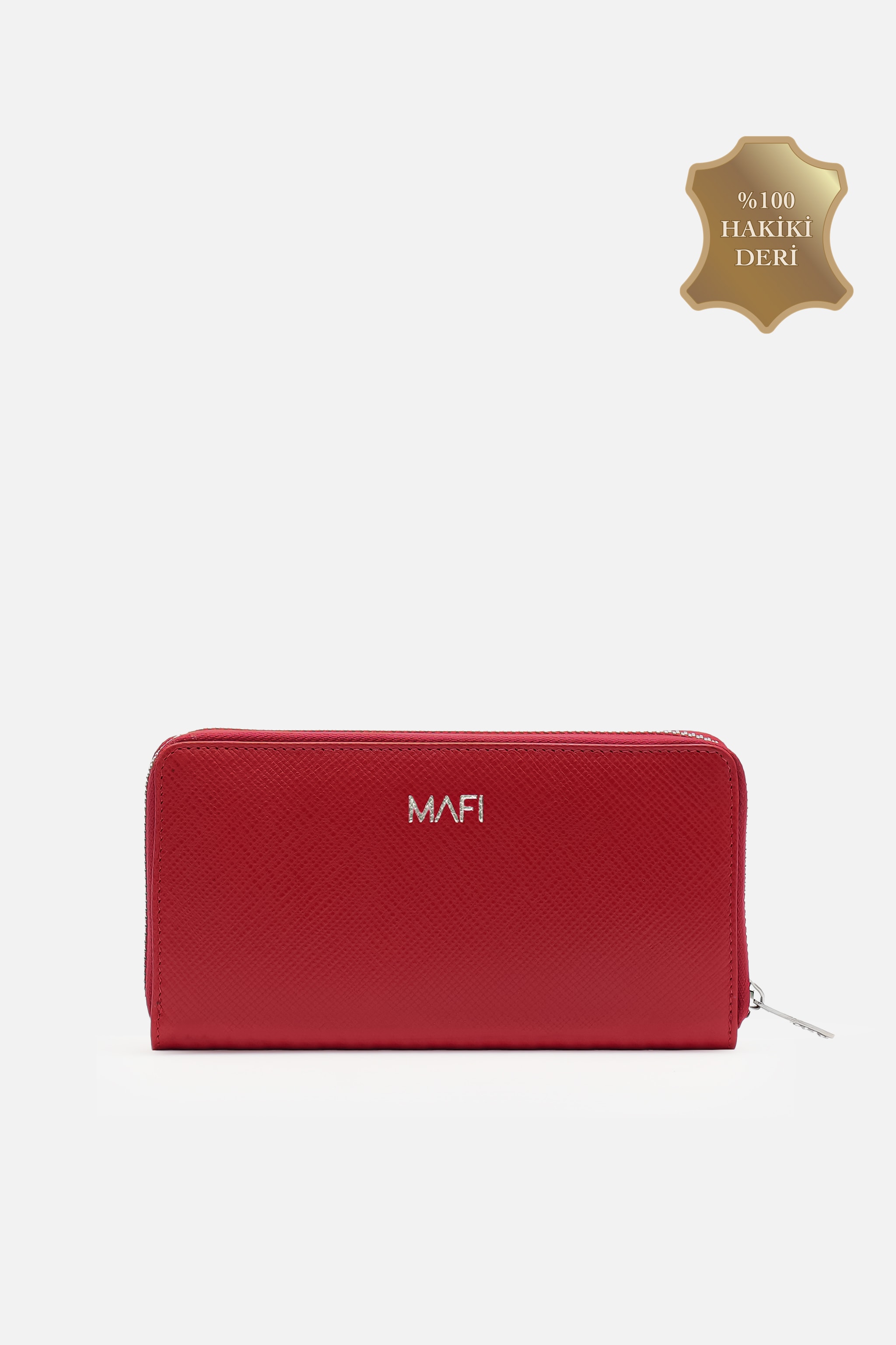 MAFI Masted %100 Hakiki Deri Fermuarlı Kadın Cüzdan - Kırmızı