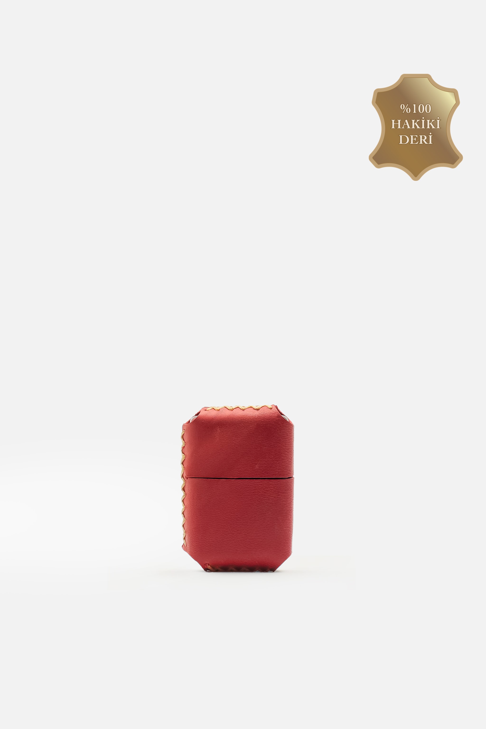 Hakiki %100 Deri El Yapımı Zippo Uyumlu Çakmak Kılıfı ve Çakmak (Gazsız Gönderim) - Kırmızı
