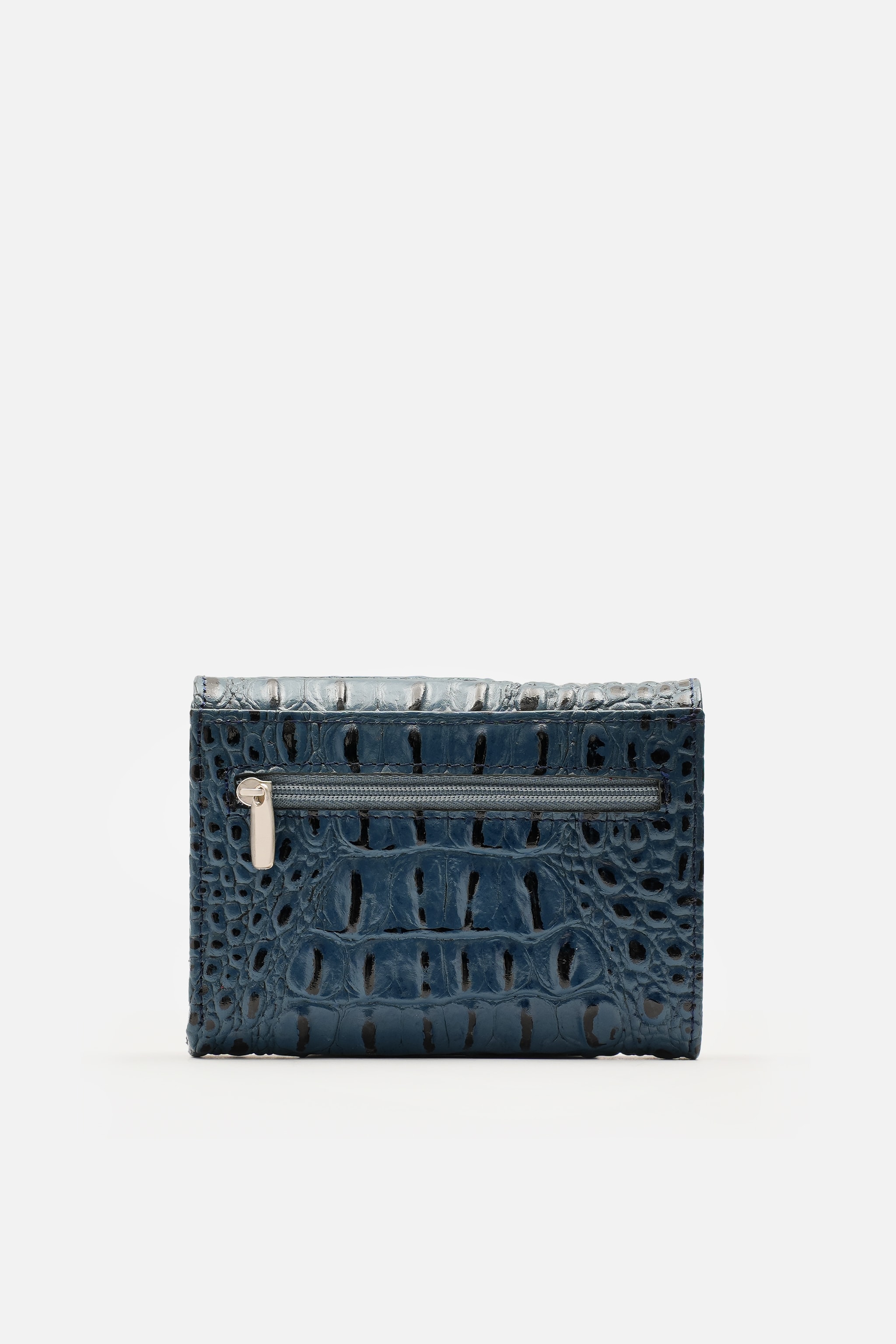 Hakiki Prestige Croco Deri Nero Kadın Cüzdan Bayan Cüzdan 13x9 cm, Arka Fermuarlı, Çift Çıtçıtlı