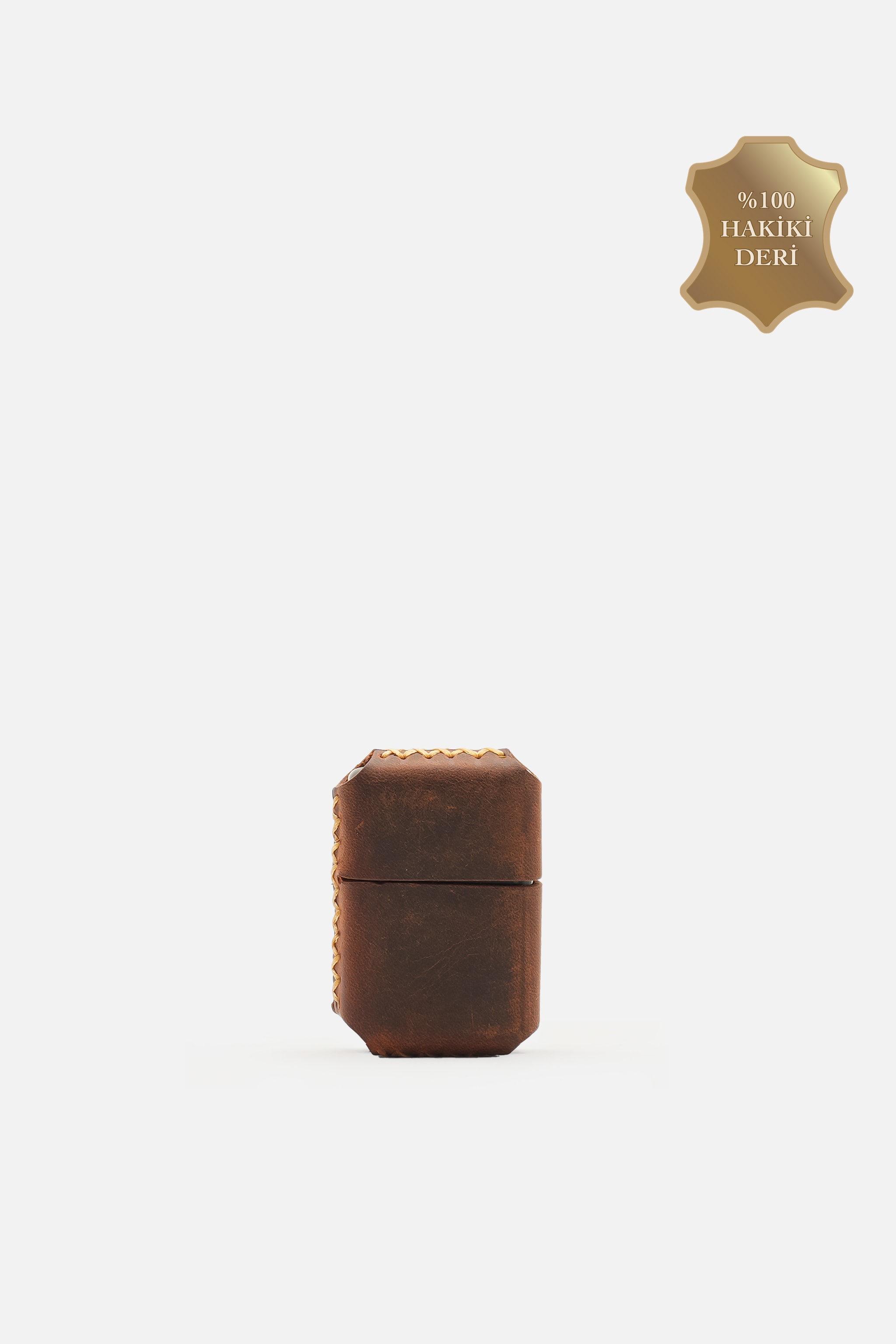 Hakiki %100 Deri El Yapımı Zippo Uyumlu Çakmak Kılıfı ve Çakmak (Gazsız Gönderim) - TABA