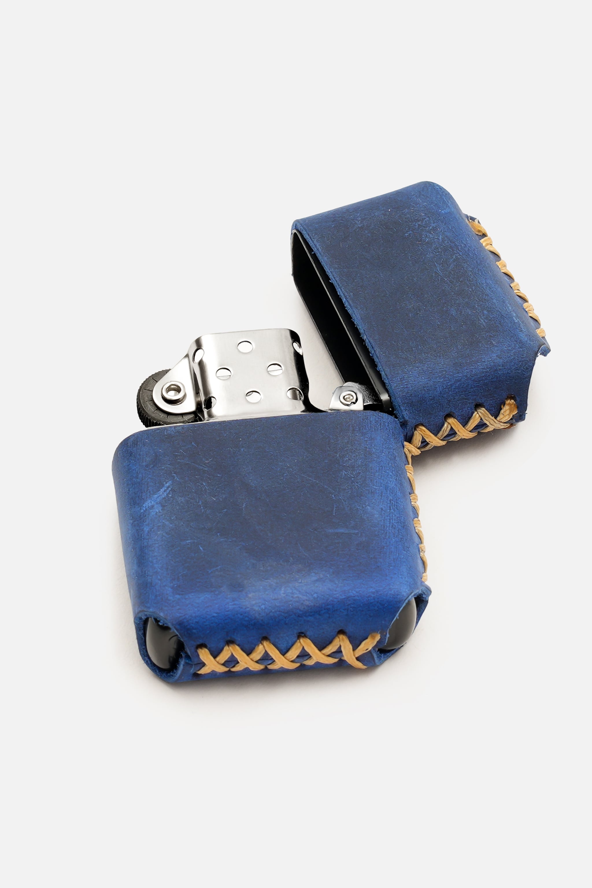 Hakiki %100 Deri El Yapımı Zippo Uyumlu Çakmak Kılıfı ve Çakmak (Gazsız Gönderim) - Mavi