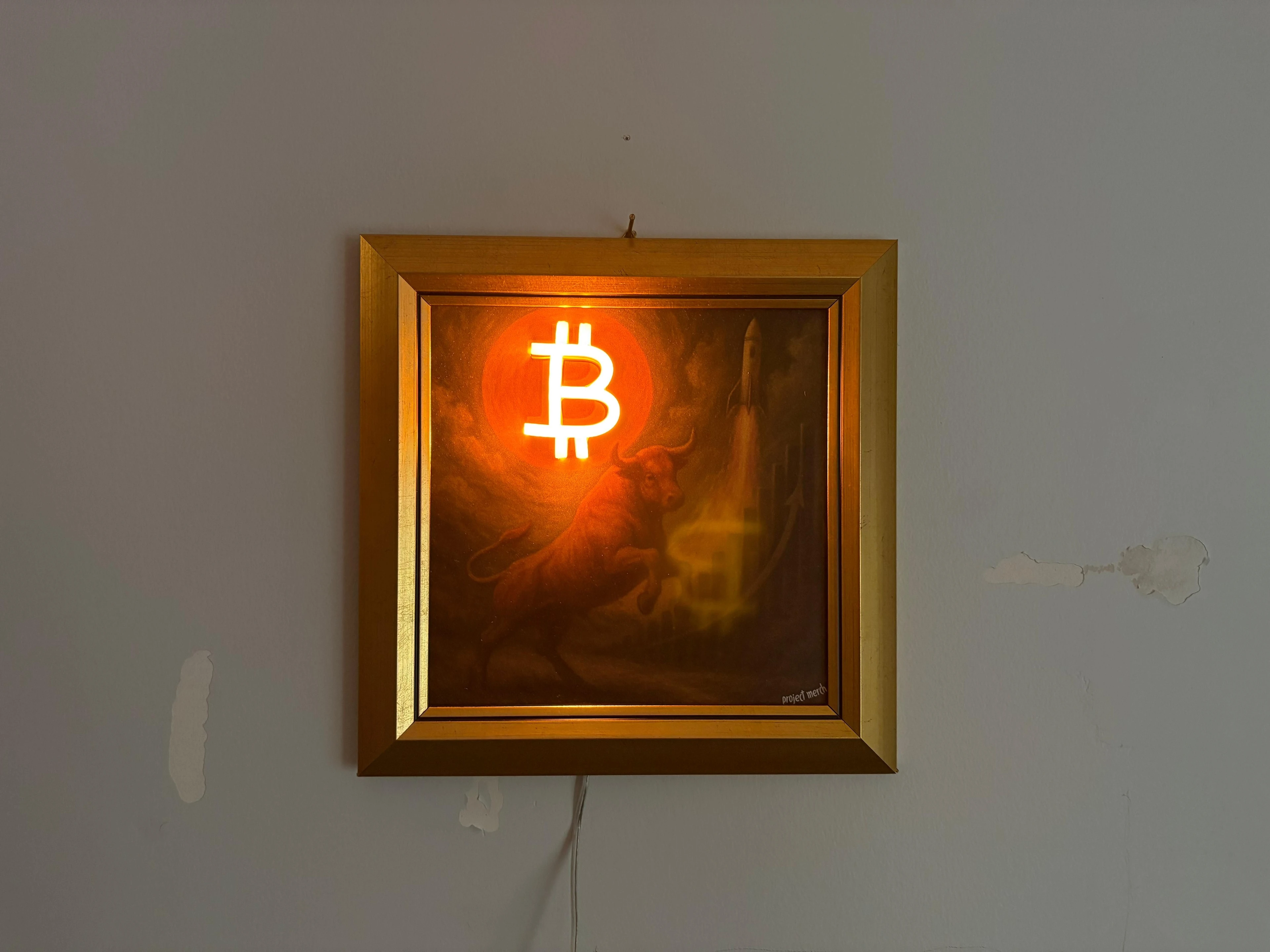 Neon Işıklı Bitcoin & Kripto Temalı Yağlı Boya Çerçeve Koleksiyonu