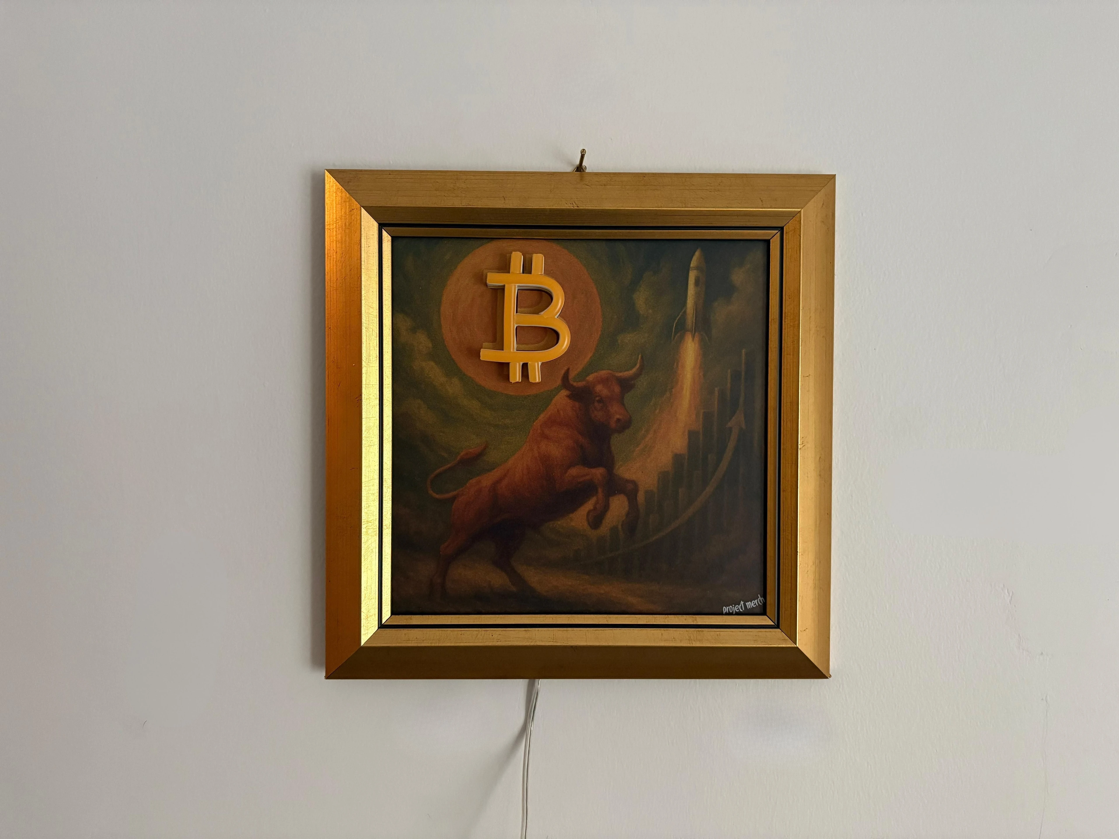 Neon Işıklı Bitcoin & Kripto Temalı Yağlı Boya Çerçeve Koleksiyonu