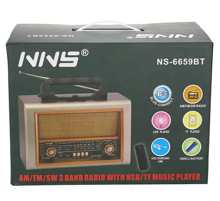 NNS kaliteli ahşap retro tarzı taşınabilir masaüstü radyo NS-6659BT büyük boy DC şarj edilebilir stereo ses ahşap hoparlör