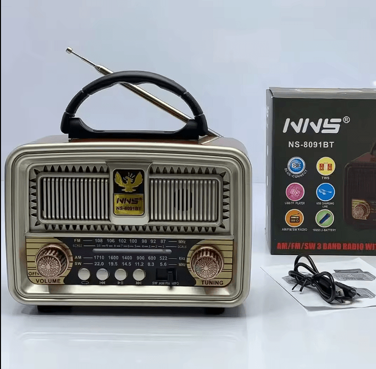 Ns-8091bt Şarjlı Radyo Retro Ahşap Mp3 Çalar