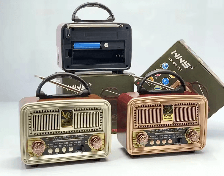 Ns-8091bt Şarjlı Radyo Retro Ahşap Mp3 Çalar