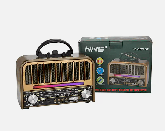 NS-6677BT kablosuz açık am fm radyo hoparlör taşınabilir vintage am fm radyo yüksek kalite disko işık retro usb radyo