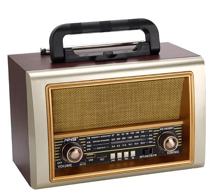 NNS kaliteli ahşap retro tarzı taşınabilir masaüstü radyo NS-6659BT büyük boy DC şarj edilebilir stereo ses ahşap hoparlör